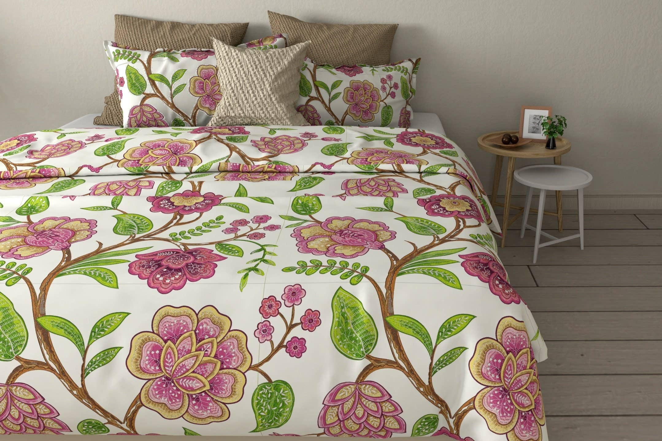 Zinnia Fully Embroidered Linen Cotton Duvet Cover Set