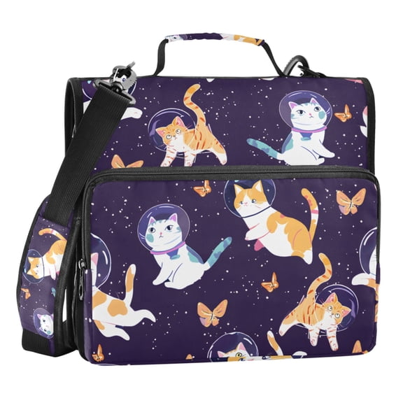 ALAZA Zipper Binder Dreamy Cat Astronaut 3 Ring Trapper Keeper File Folder Organizer Bag