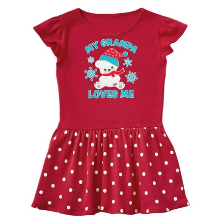 

Inktastic Polar Bear My Grampa Loves Me in Santa Hat with Snowflakes Gift Baby Girl Dress