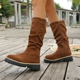 thumbnail image 3 of Rokment Slouchy Platform Mid Calf Boots for Women Winter Spring Fashion Casual Suede Round Toe Side Zipper Wide Calf Dress Tall Boots Brown Size 7, 3 of 8