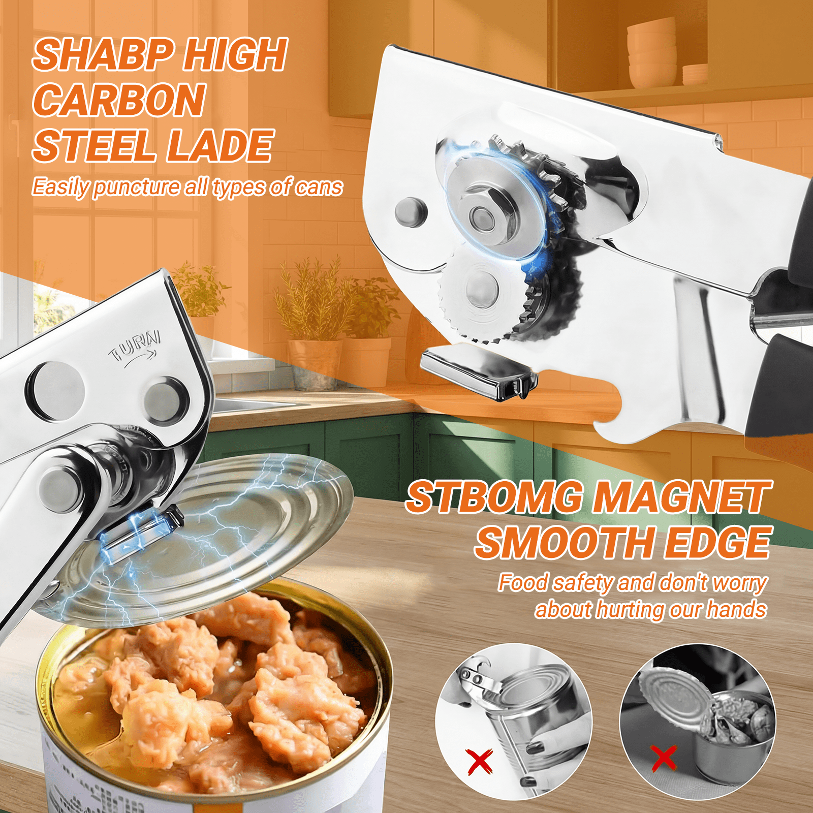 Commercial Can Opener Heavy Duty for Restaurant Kitchen, Manual Can Opener with Hand Crank for Small, Medium & Large Cans, 1 Pack
