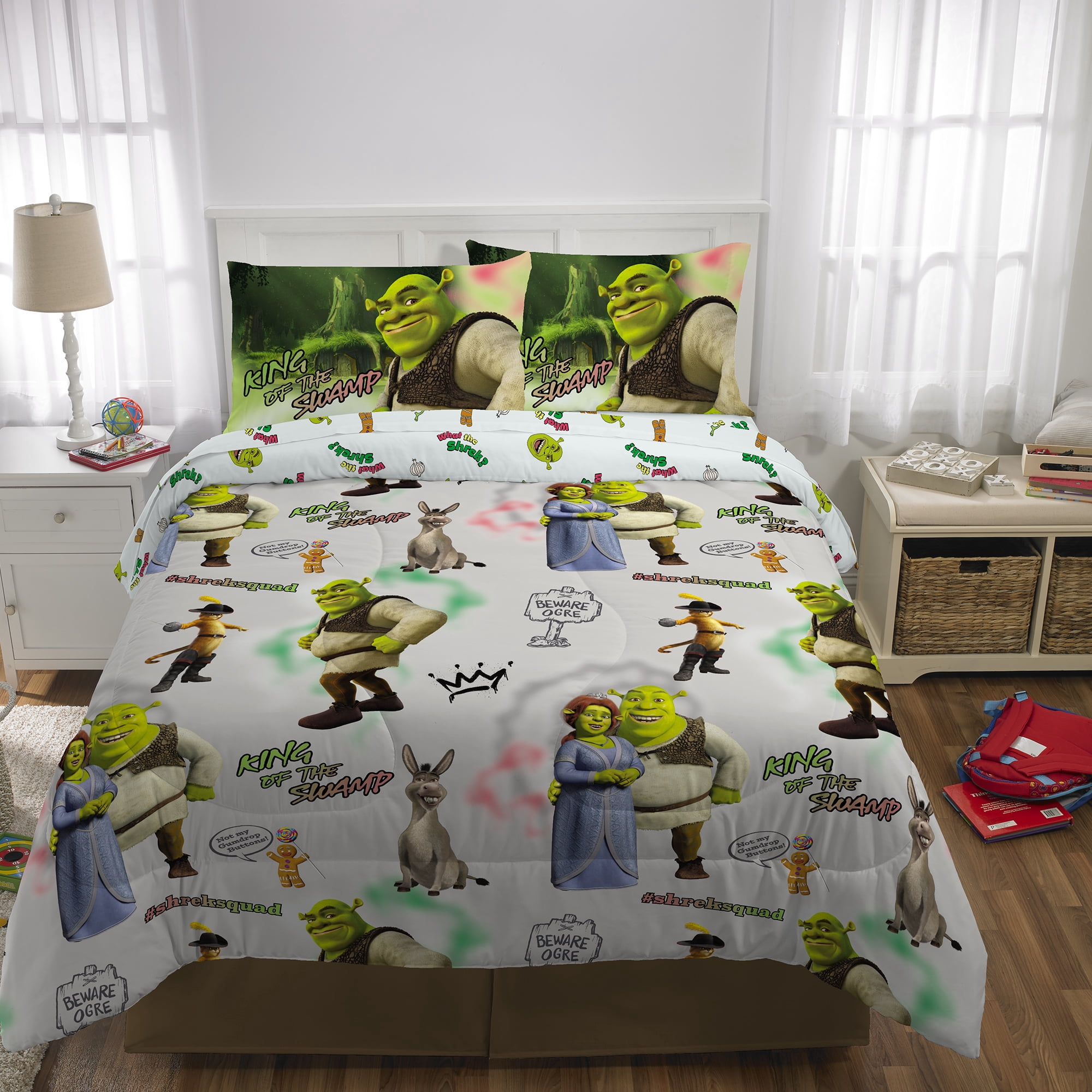 Shrek Kids 5 Piece Gray Reversible Comforter, Bed in a Bag, Full