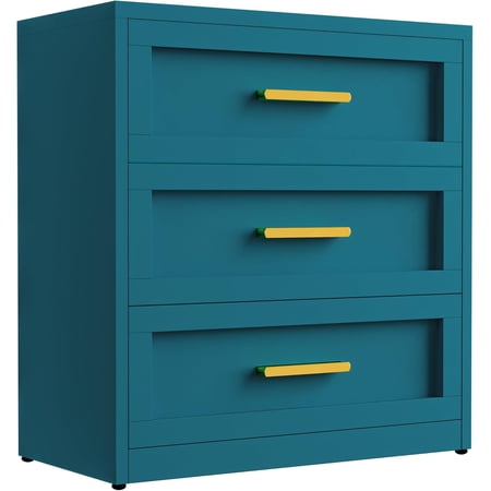 3-Drawer Dresser for Bedroom Metal Drawer Chest for Closet Storage Closet Dresser Clothes Organizer Bedroom Storage Nightstand with 3 Large Drawers 31.5 Blue Metal Chest