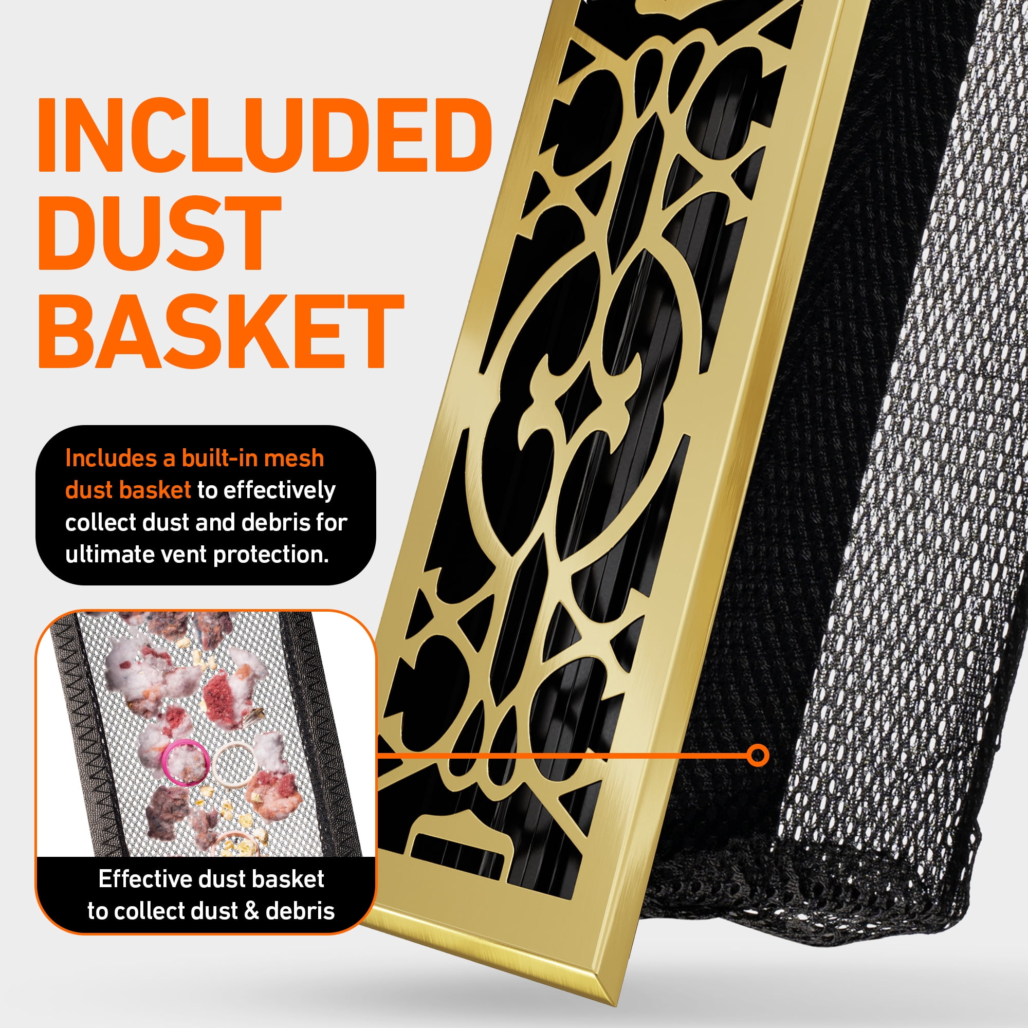 2-Pack Victorian 4" X 10" Floor Vent Covers Register With Mesh Net, Polished Brass