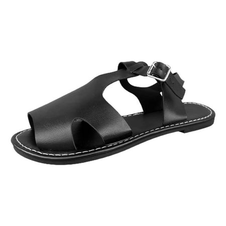 

PEASKJP Dressy Sandals Women Women Rhinestone Sandals T-Strap Buckle Bohemian Pearl Crystal Flat Sandals (Black 9)