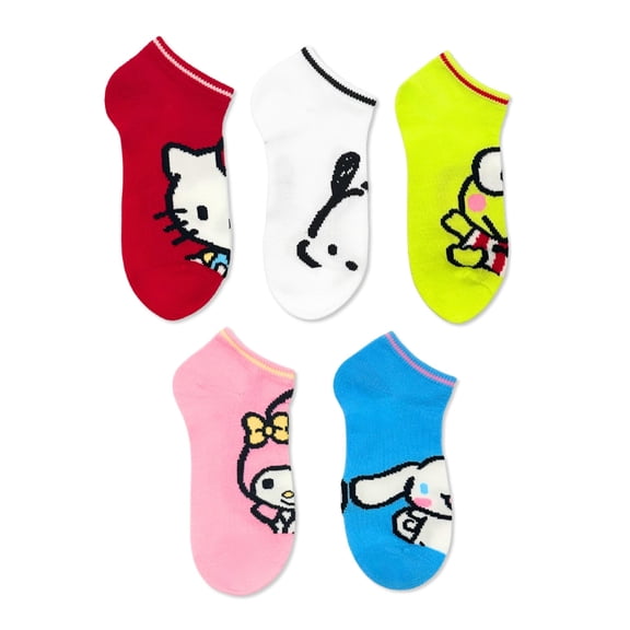 Hello Kitty & Friends Girls No-Show Socks, 5-Pack, Sizes S/M-M/L