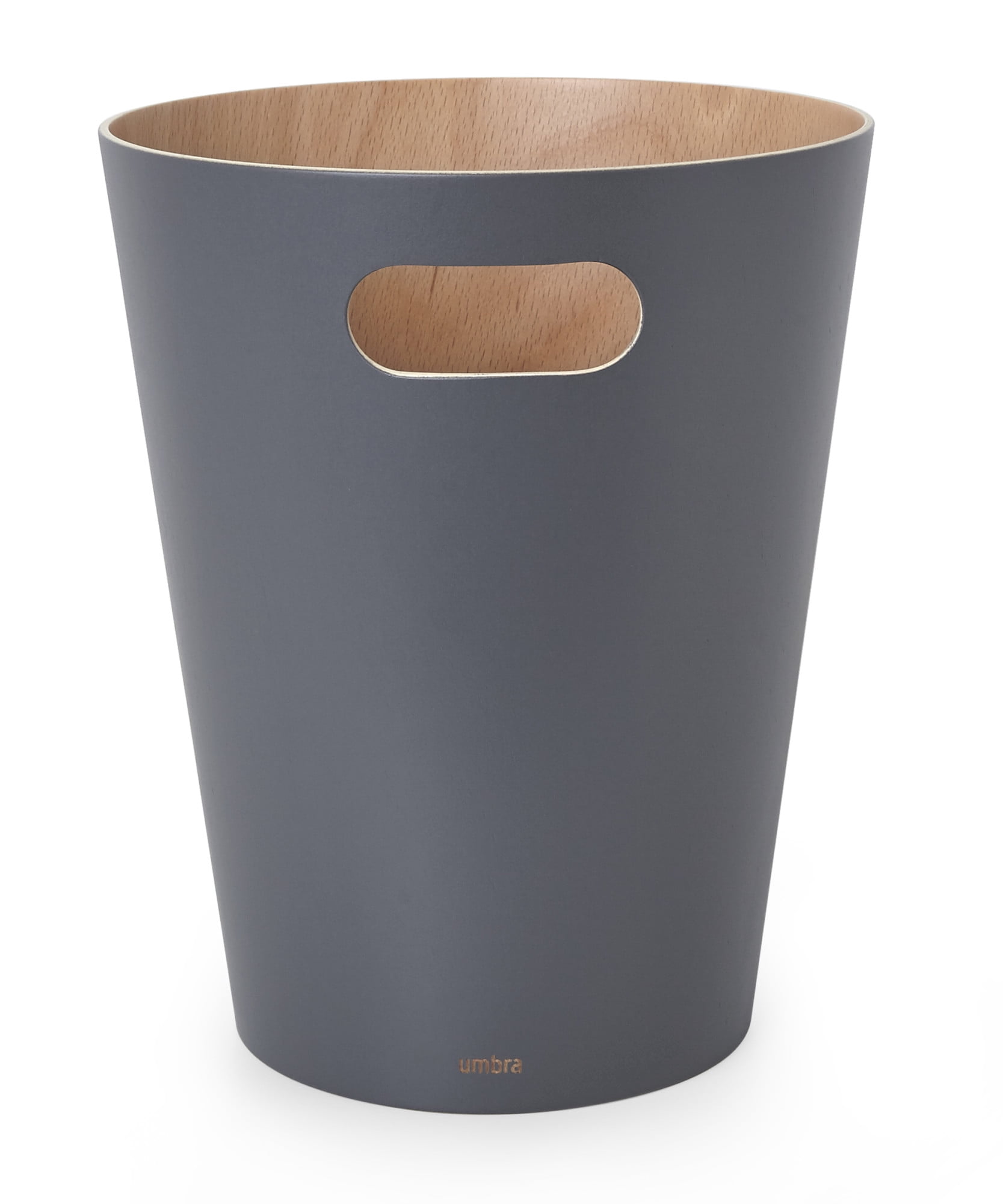 Umbra 2 gal Woodrow Wood Open Top Bathroom, Bedroom, Office Trash Can, Charcoal and Natural