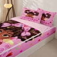 thumbnail image 3 of Homewish Cute Princess Girl Zipper Twin Comforter Sets with Fitted Sheet and 2 Pillowcases,Cartoon Black Girly Colorful Loves Print Zipper Bedding Set For Kids,Pink Reversible,4 Pieces, 3 of 7