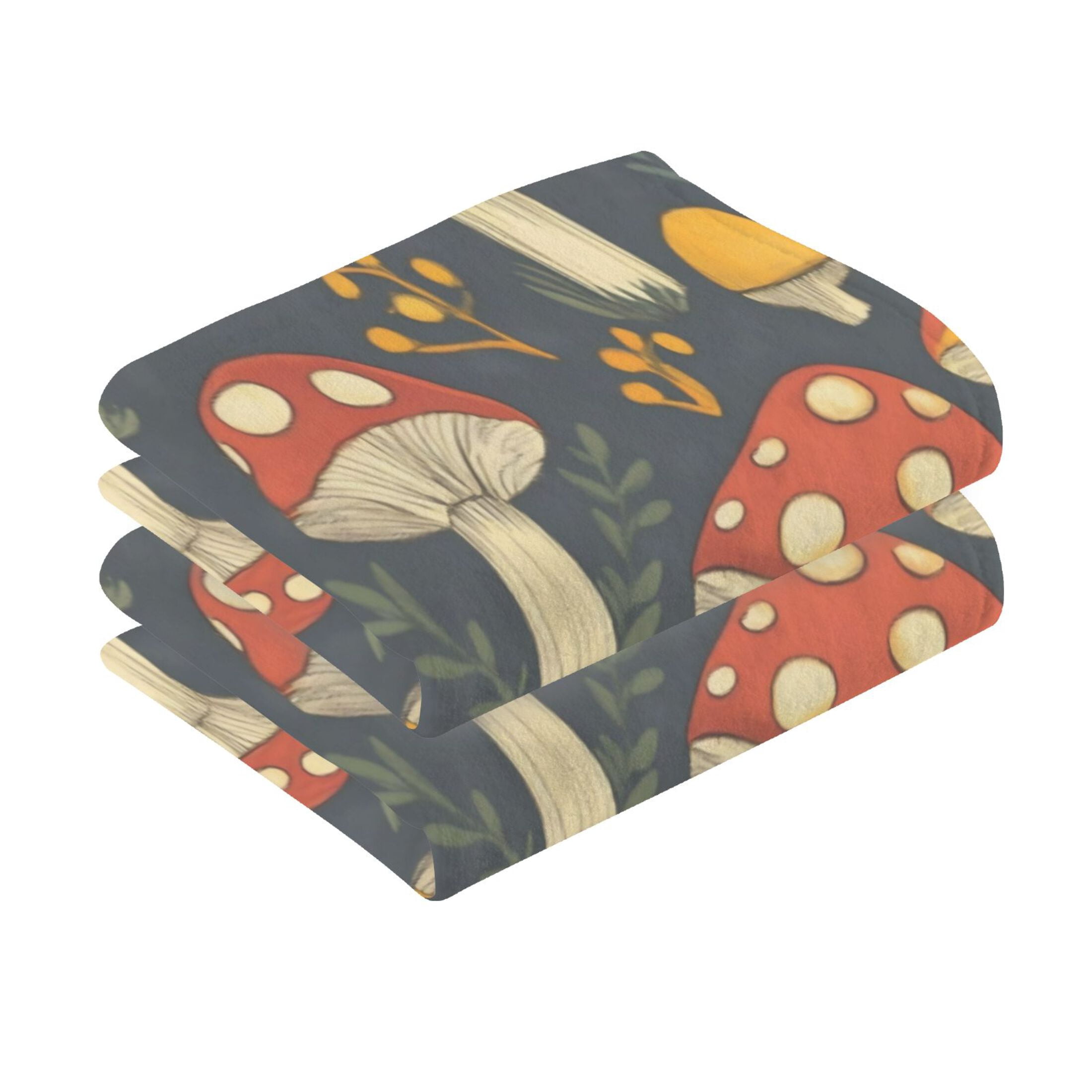 Cotton Towel Two-Piece 16x28 Inch One Sizex2 Face Towel Set Towel Set Cotton Hand Bath Towel Bathroom Beach Mushroom with Black Background