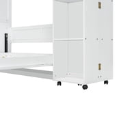 Mintazer Queen Murphy Bed with Pull-Out Storage Cabinets, Modern Foldable Wall Bed with Storage Doors for Bedroom Apartment Guest Room, White