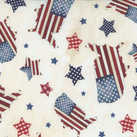 P  B Textiles Farmhouse Americana Patriotic Wooden Map Toss 100% Cotton By the Yard
