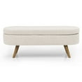 thumbnail image 4 of DEALTOPS 3D Linen Fabric Ottoman, Oval Storage Bench with Storage Space and Rubber Wood Legs, Beige, 4 of 8