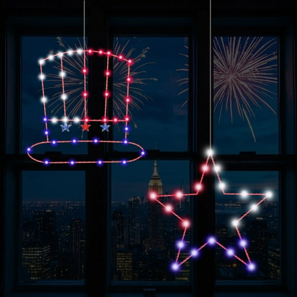 Independence Day Iron Forged Glows In The Dark Pentagram And Hat Decorative Set Window Lights Red White And Blue 4th Of July USA Memorial Day Decorations