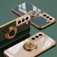thumbnail image 2 of Case for Samsung Galaxy S22 Ultra Ring Holder Case Shiny Plating Rose Gold Edge with 360 Degree Rotation Kickstand for Women Girls Slim Soft Flexible TPU Protective Cover Case, 6.8 Inch, Teal, 2 of 8