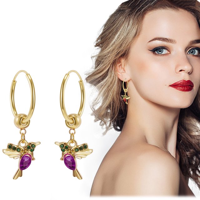 Pendientes de aro Fiudx de oreja de pájaro colibrí alado vintage personalizados