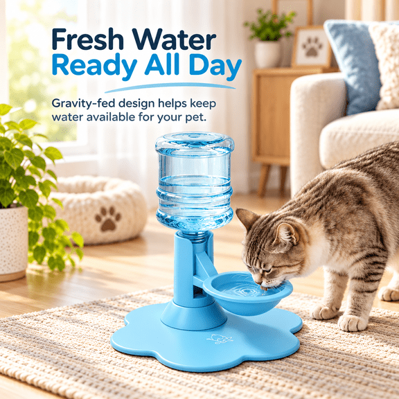 Automatic Water Bowl Gravity Fed Pet Water Dispenser for Cats Dogs Indoor Daily Hydration Use PNNJI Blue