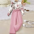 thumbnail image 2 of Rovga Girls Clothing Leisure Round Neck Long Sleeve Clothes Set Floral Prints Comfortable Pant Outfits Weekend Playsuit 5-6 Years Pink, 2 of 8