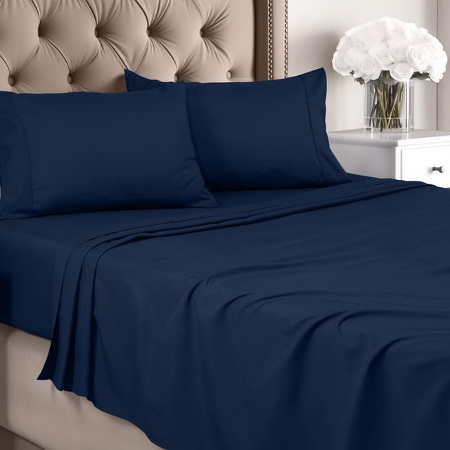 Juego de sábanas Utopia Bedding Queen de microfibra cepillada, color azul marino