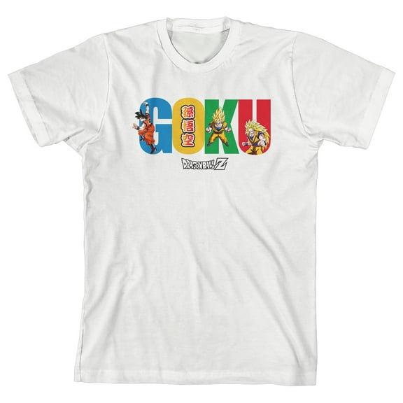 Dragon Ball Z Goku Multi-Colored Text Boy's White T-shirt-M
