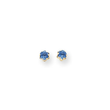 Synthetic Sapphire Earrings - 4mm Synthetic Sapphire Screw Back Stud Earrings in 14K Yellow Gold