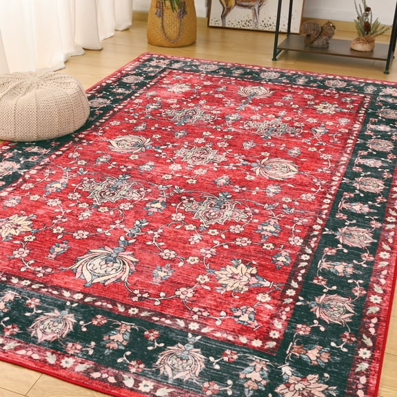 Cydiria Vintage Boho Traditional Oriental Faux Wool Area Rug,5' x 8', Red