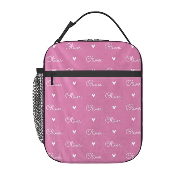Pink Hearts Lunch Bag Portable Thermal Lunch Box for Men and Women