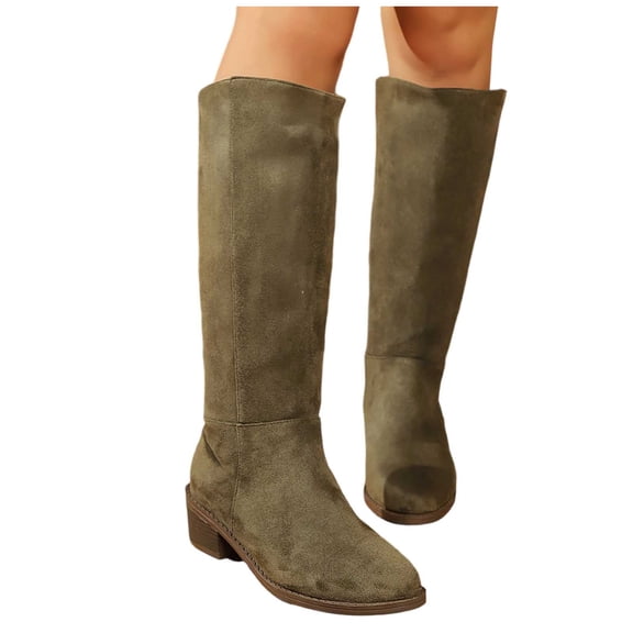 POROPL Boots for Women,Knee High Boots Suede Tall Riding Boots Low Heel Slip On Fashion Boots