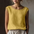 thumbnail image 2 of Sevevn Women's Lace Trim Sleeveless Tank Top Round Neck Casual Blouse Yellow L, 2 of 7