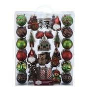 Holiday Time Iconic Symbols of Christmas Shatterproof Christmas Ornaments, Red and Brown, 54 Count