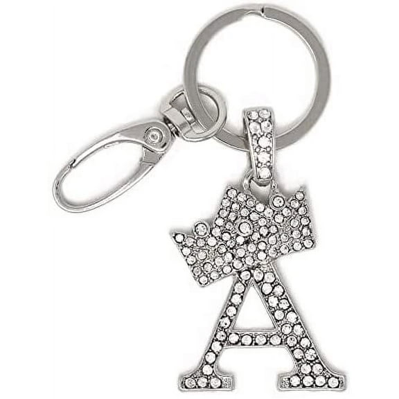 Sometheme Special Rhinestone Stud Initial Letter charm Keychain in Rhodium Tone