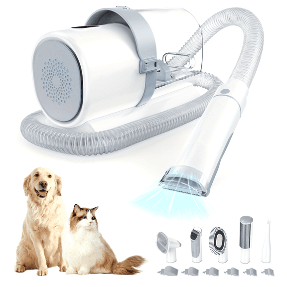 Pet Grooming Vacuum Kit 5 in 1, Vacuum Suction Strong Power 99% Pet Hair, Professional Clippers with 6 Guide Combs, Mulifunctional Grooming Tools for Dogs Cats and Other Animals