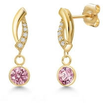 Gem Stone King 14K Yellow Gold Pink and White Lab Grown Diamond Earrings for Women | 1.05 Cttw | Gemstone April Birthstone | Round 5MM