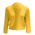 thumbnail image 3 of Mnjin Casual Cropped Blazer Jackets for Women Solid Color 3/4 Sleeve Open Front Cardigan Short Jacket Suit Coat Outerwear (Yellow,Size-2XL), 3 of 6