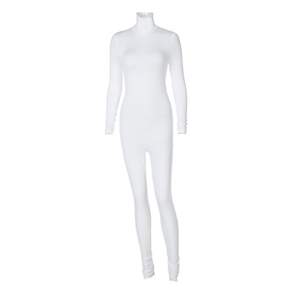 KHONTS Women's Long Sleeve Turtleneck Jumpsuits Bodycon High Waist One Piece Casual Club Rompers White XL