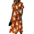 thumbnail image 2 of Women's Halloween Theme Costume Dress 2026 V Neck Short Sleeve Wrap Midi Dress Halloween Print Dress Fall Halloween Night Outfits, 2 of 5