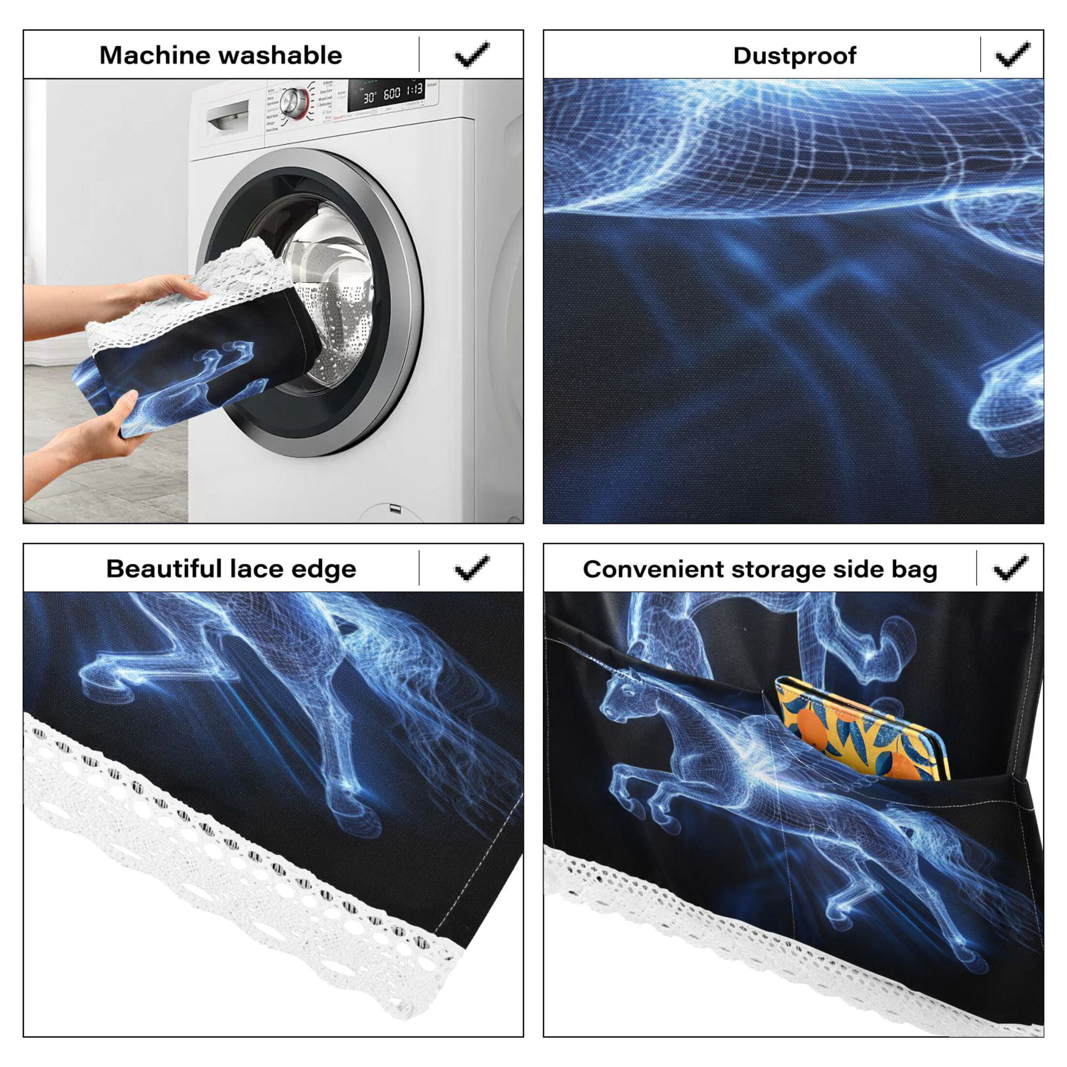 Dustproof Washing Machine Cloth Washer and Dryer Top Covers, Fridge Dust Cover, With Storage Bags Blue Light Effect Pegasus
