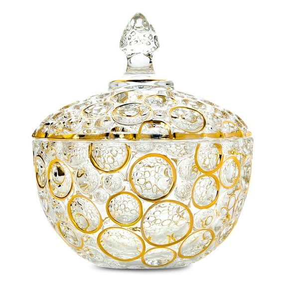 STPgoods Lisboa Hand-Painted Glass Serving Bowl With Lid Glass Bohemian Style Candy & Cookie Jar