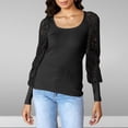 thumbnail image 2 of Jewelreauty Womens Lace Long Sleeve Tops Solid Color Patchwork Crewneck T-Shirts Casual Slim Fitting Tops (S, Black), 2 of 9