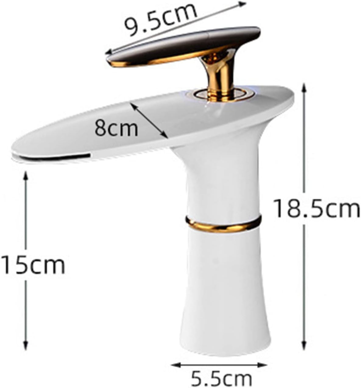 Basin Faucet Waterfall, Sink Faucet Hot and Cold Mix Tap, Brass Faucet Bathroom, Waterfall Single Handle Bathroom Sink Faucet, White Gold B, Short