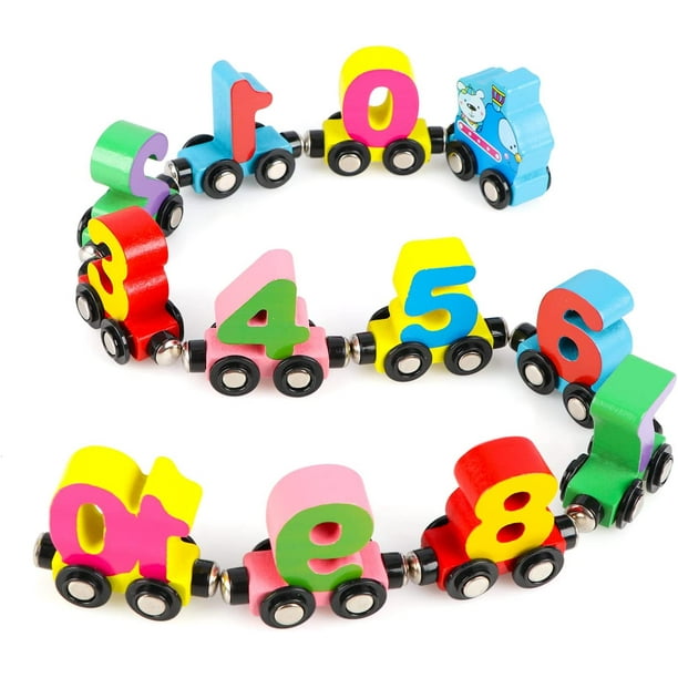 12PCS Train Toys for 2 3 4 Year Old, Wooden Train Set Toy for Toddler
