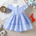 thumbnail image 4 of Girls Fly Sleeve Plaid Romper Embroider Bodysuits Dress Versatile Dailywear 0-3 Months, 4 of 6