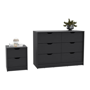 Miekor Furniture Bennett 2 Piece Bedroom Set, Nightstand   Dresser, Black W4US0192
