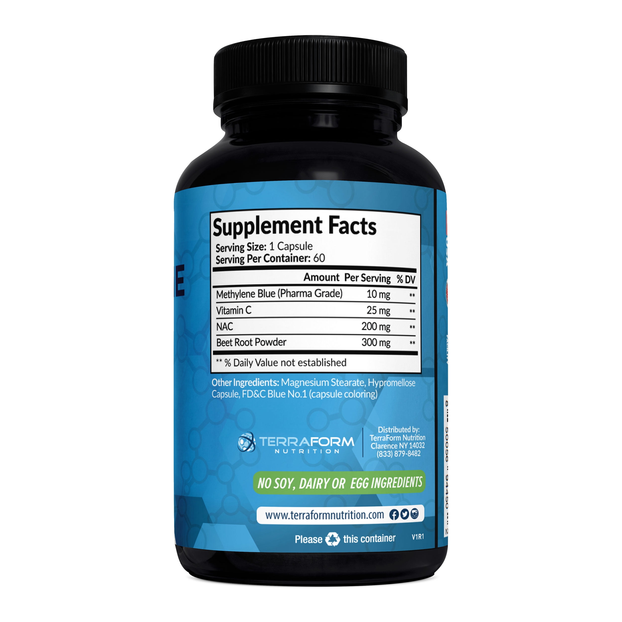 Methylene Blue Capsules 10mg – USP Pharmaceutical Grade Supplement with Vitamin C, NAC & Beet Root - Easy Alternative to Methylene Blue Drops or Solution - 60 Servings