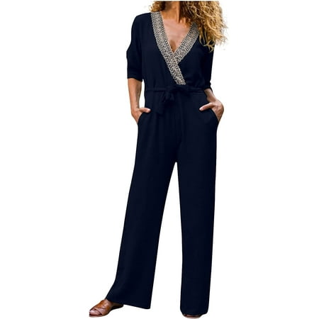 

CebDs 2023 Summer Jumpsuit for Women Women s Off Shoulder Print Casual Loose Fit Long Jumpsuit Rompers Playsuit