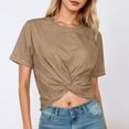 thumbnail image 2 of XIAOCHA Women's Twist Front Crop Tees Short Sleeve Crew Neck Pullover Top Casual Summer Tops, 2 of 5