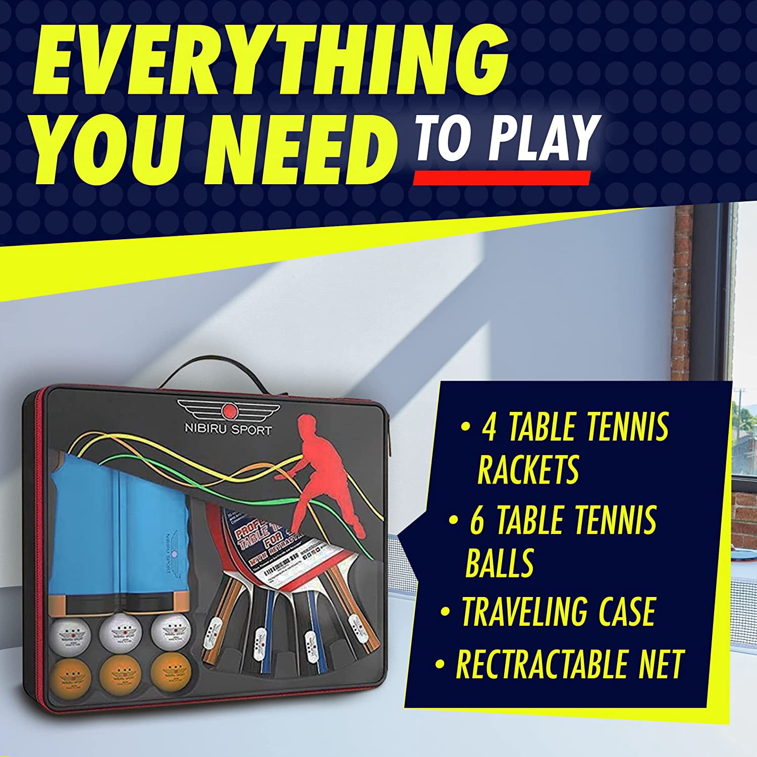 Professional Ping Pong Paddle Sets - 2 Player or 4 Player Table Tennis Paddles, Retractable Net, Pingpong Balls and Carry Bag Storage Case - Table Tennis Equipment & Ping Pong Accessories