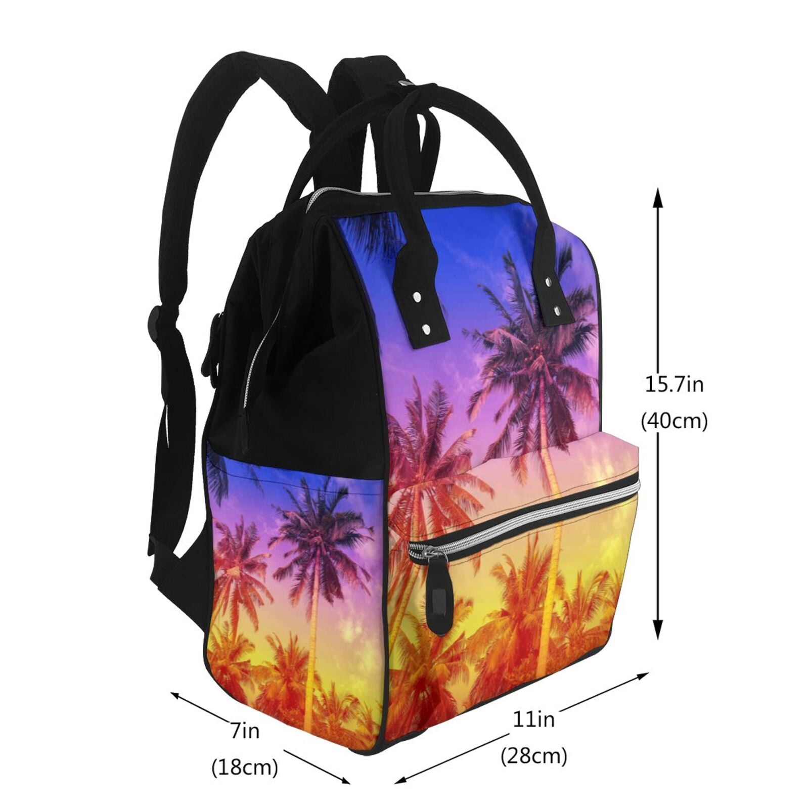 Ratiio Palm Trees at Sunset Mummy Backpack - Waterproof Twill Canvas, Large Capacity Diaper Bag with Multiple Pockets and Adjustable Straps