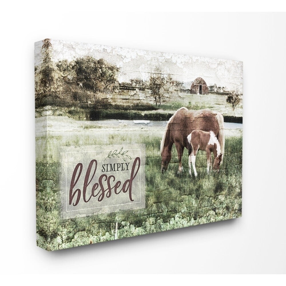 The Stupell Home Decor Simply Blessed Distressed Farm Yard Horses Photograph