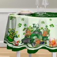 thumbnail image 1 of St Patricks Day Tablecloth 60 Inch, Shamrock Green Round Tablecloth, Holiday Shamrock and Gnomes Truck Kitchen St Patricks Day Decorations for Table,Party, 1 of 5
