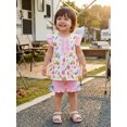 thumbnail image 4 of RUINIXCW Kids Toddler Baby Girl Back to School Outfit Kids Summer Kindergarten Outfits Little Girls First Day of School Outfit Pencil Apple Flying Sleeve Babydoll Shirt Tops and Bow Ruffle Shorts Set, 4 of 9